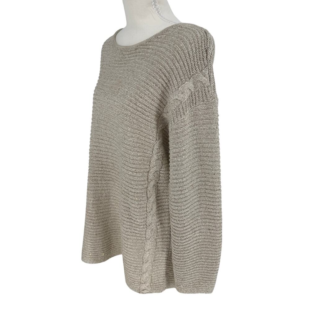 Chicos Tan Neutral Knit Long Sleeve Pullover Sweater Size 2 L - Picture 3 of 12